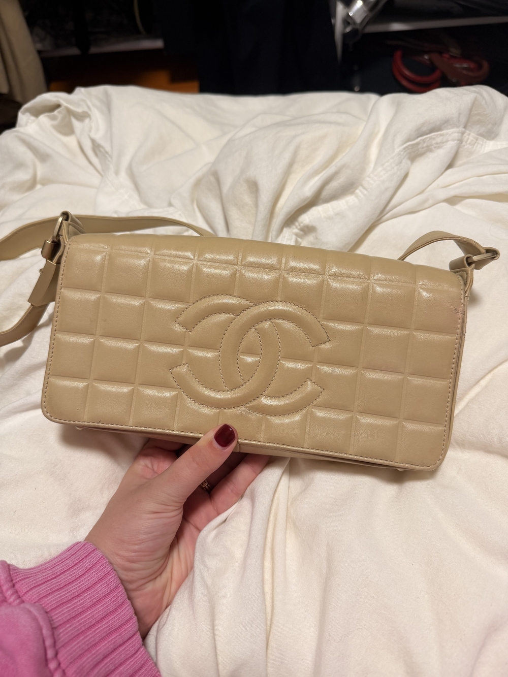 Chanel Beige Quilted CC Shoulder Bag
